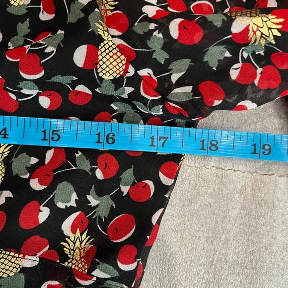 [M]Axara Paris Deep V Tied Neck S/S Cherry Pinapple Chiffon Dress - Picture 11 of 13